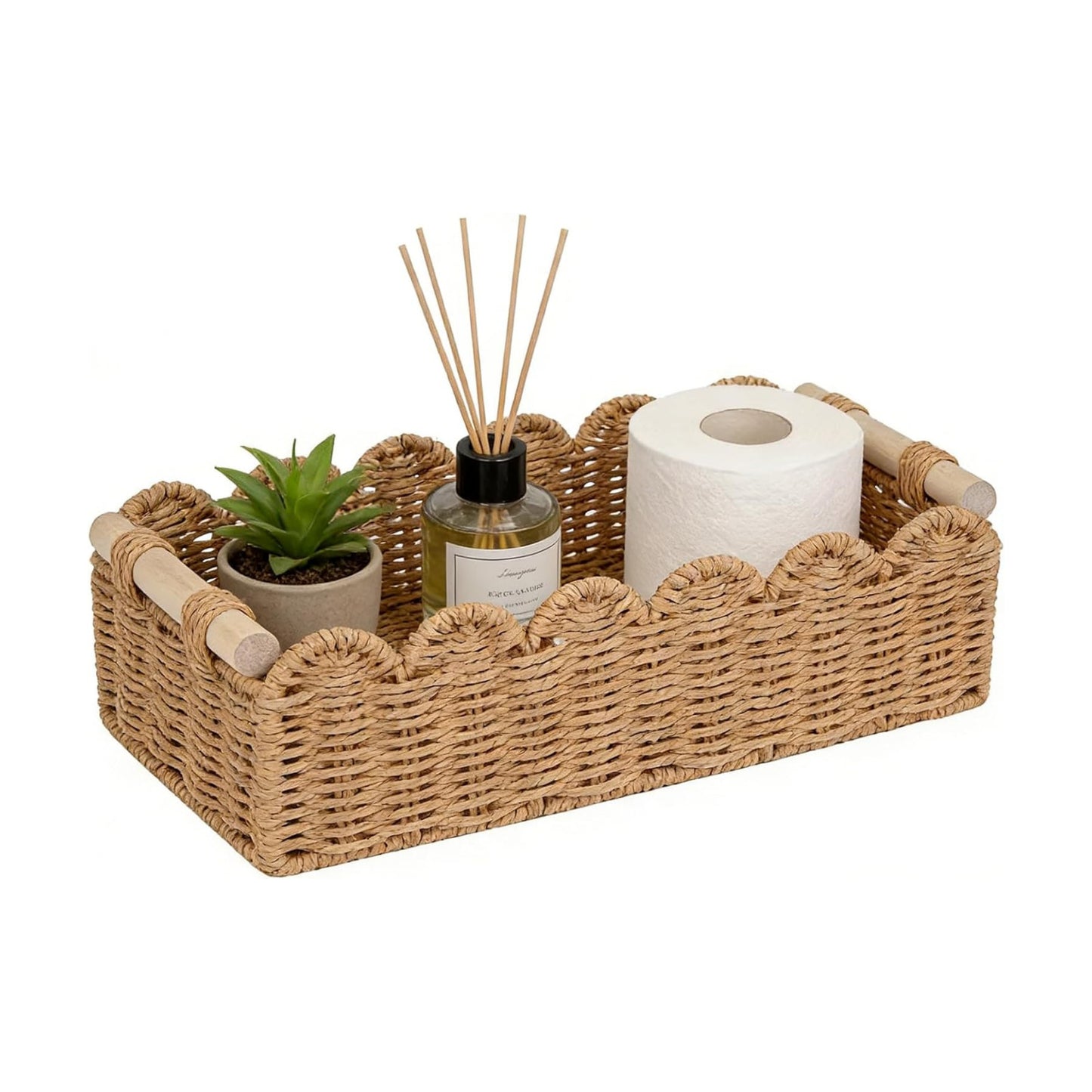 Upgraded Paper Rope Scalloped Edge Toilet Paper Storage Basket / Neutral
