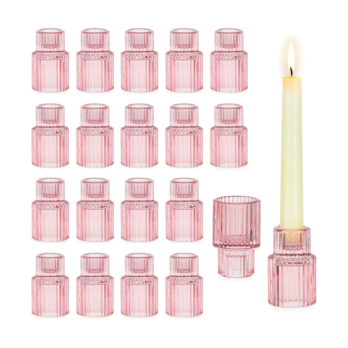 Glasseam Taper Candle Holders Bulk: 20 Pcs Small Candlestick for Christmas
