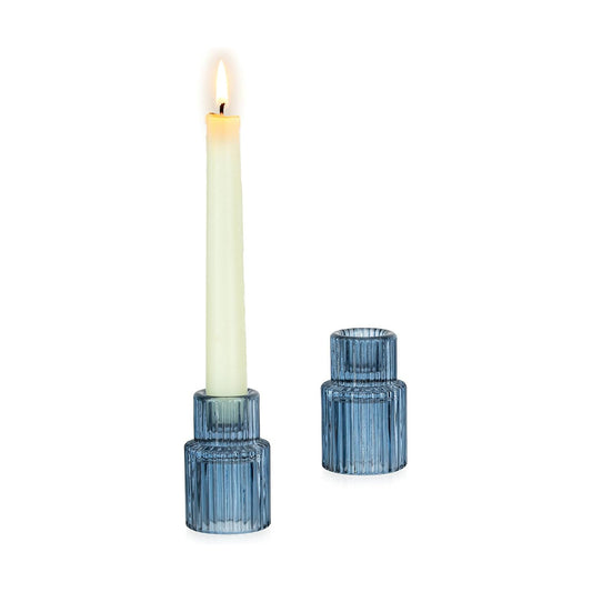 Glasseam Glass Taper Candle Holder 2Pcs Small Candlestick for Coastal Decor