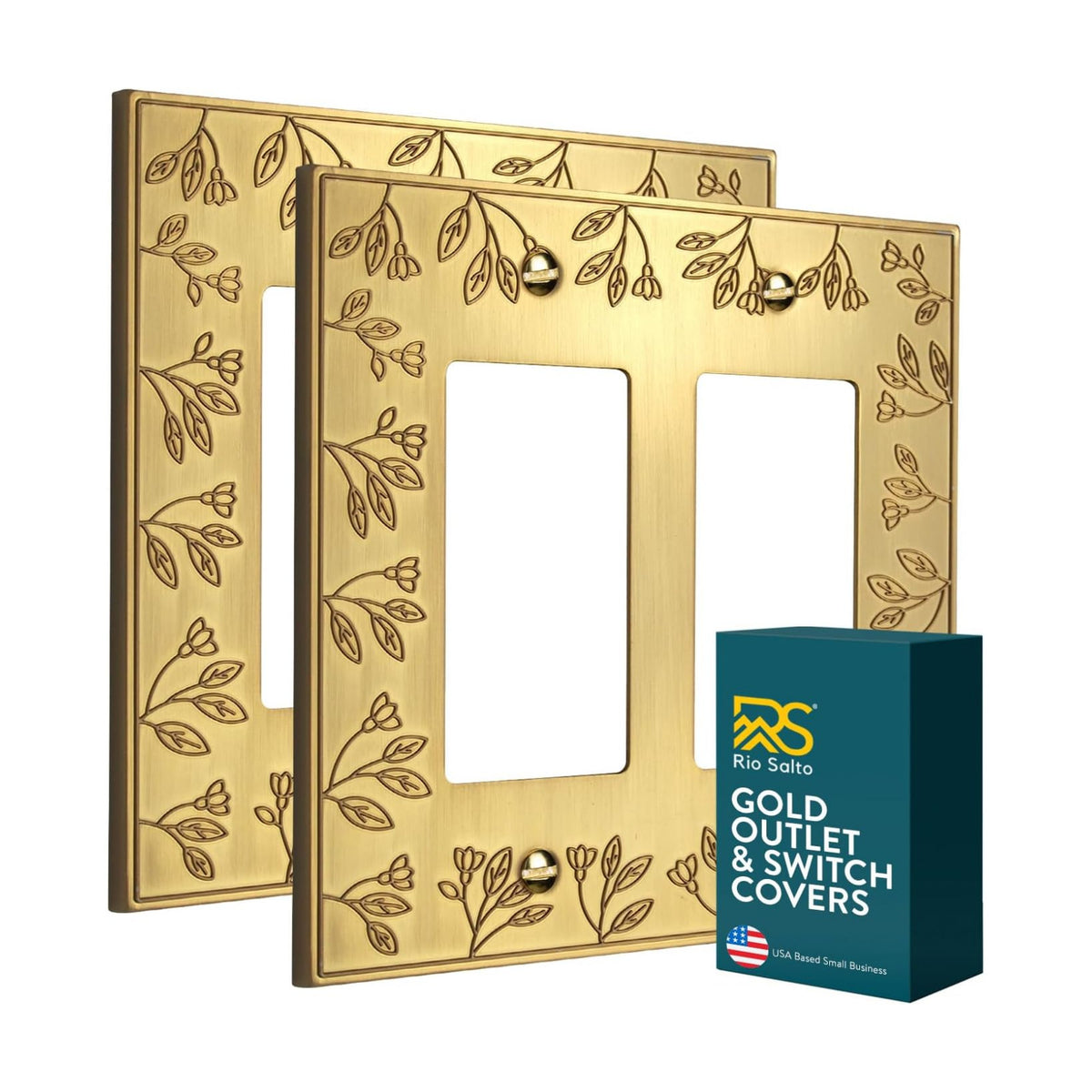 Rio Salto Brushed Gold Decorative 2 Light Switch Cover Double Rocker Switch Plate 2 Gang Rocker Wall Plate Decorator