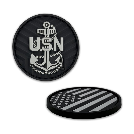 Officially Licensed US Navy Anchor & Inverted American Flag Automotive 3D Textured / Navy & Flag