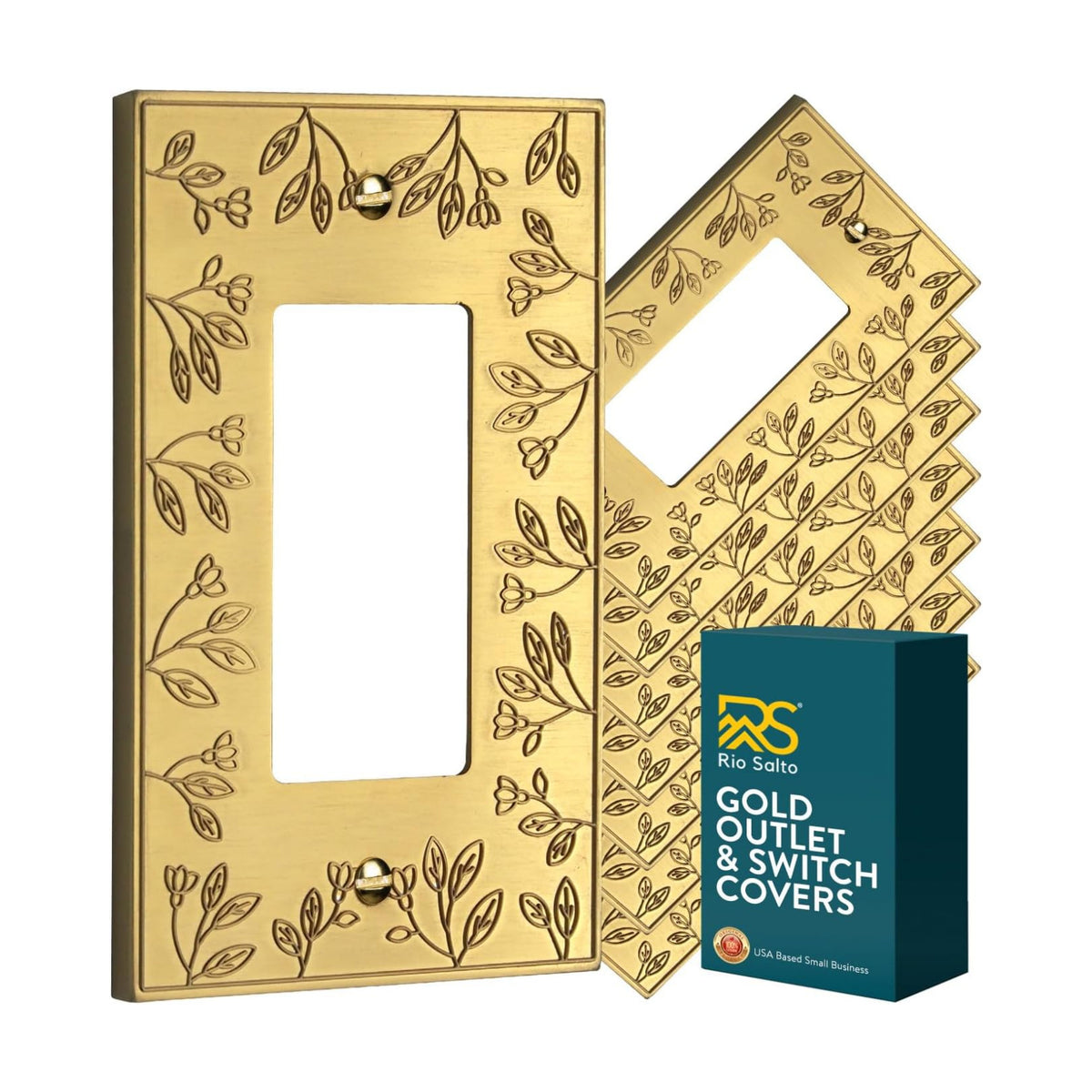 Rio Salto Decorative Gold Light Switch Cover Plate Premium Metal Flower Rocker Decorator Paddle GFCI Switch Plate