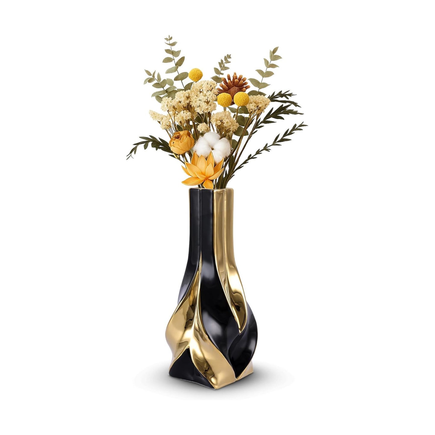 10.6" and Gold Ceramic Vase / Black