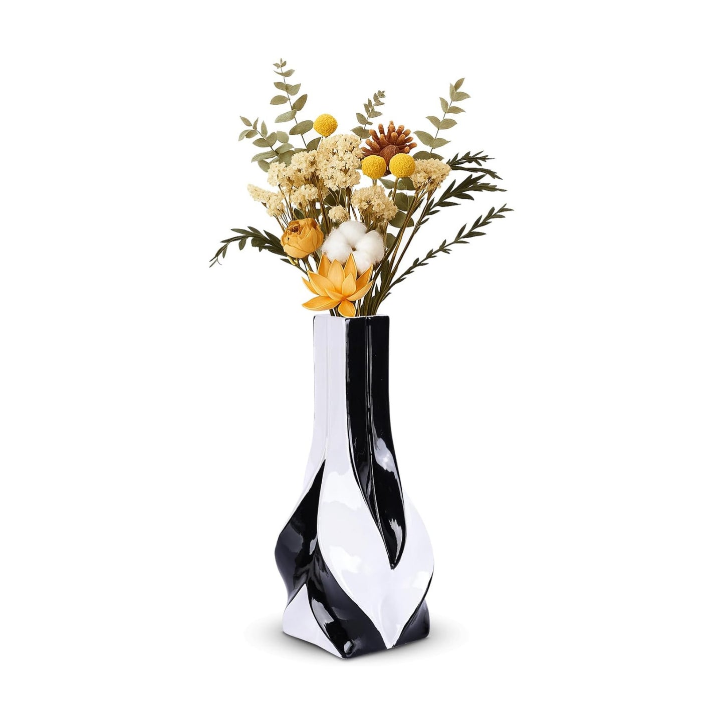 10.6" Black and White Ceramic Vase / Black White