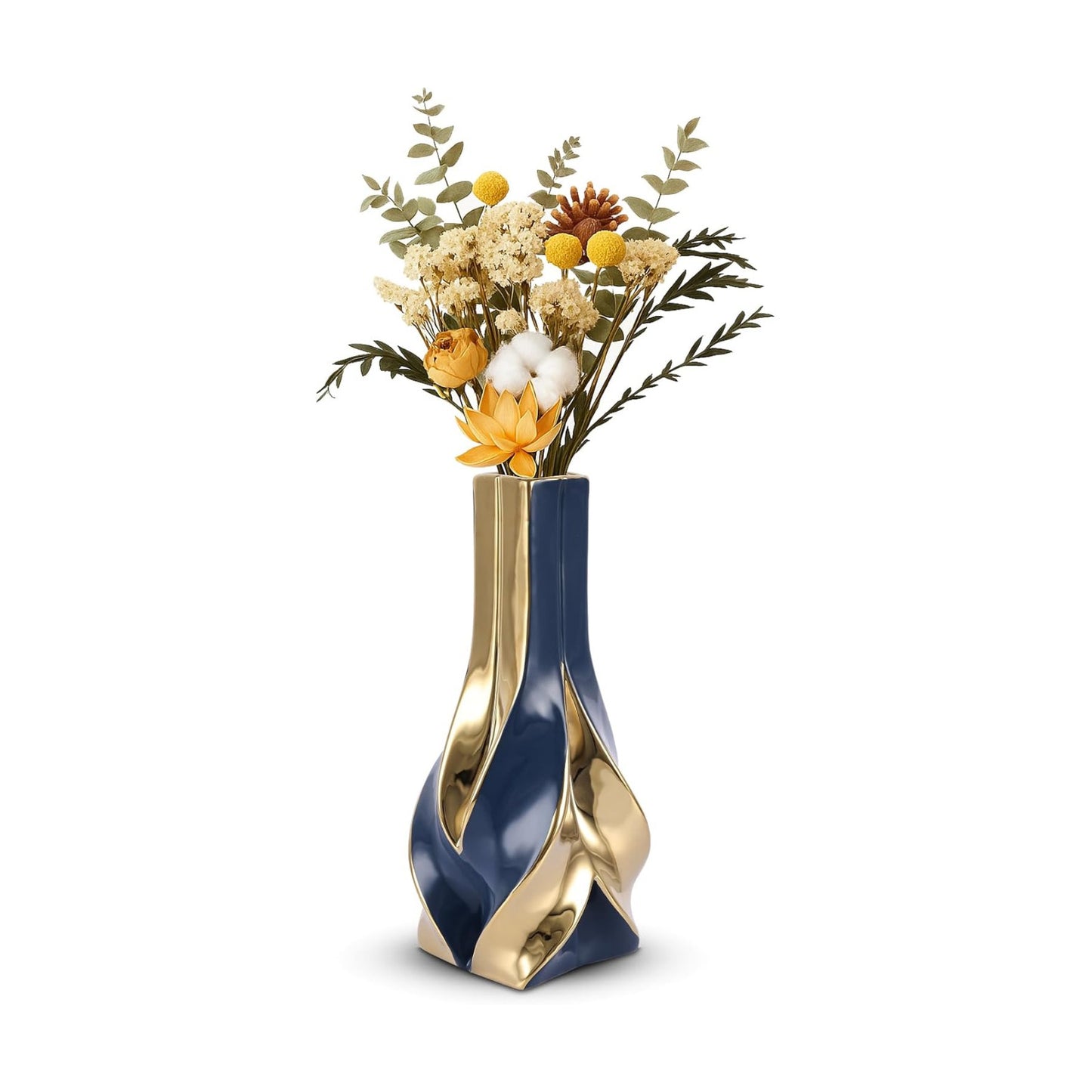 10.6" Blue and Gold Ceramic Vase / Blue Gold