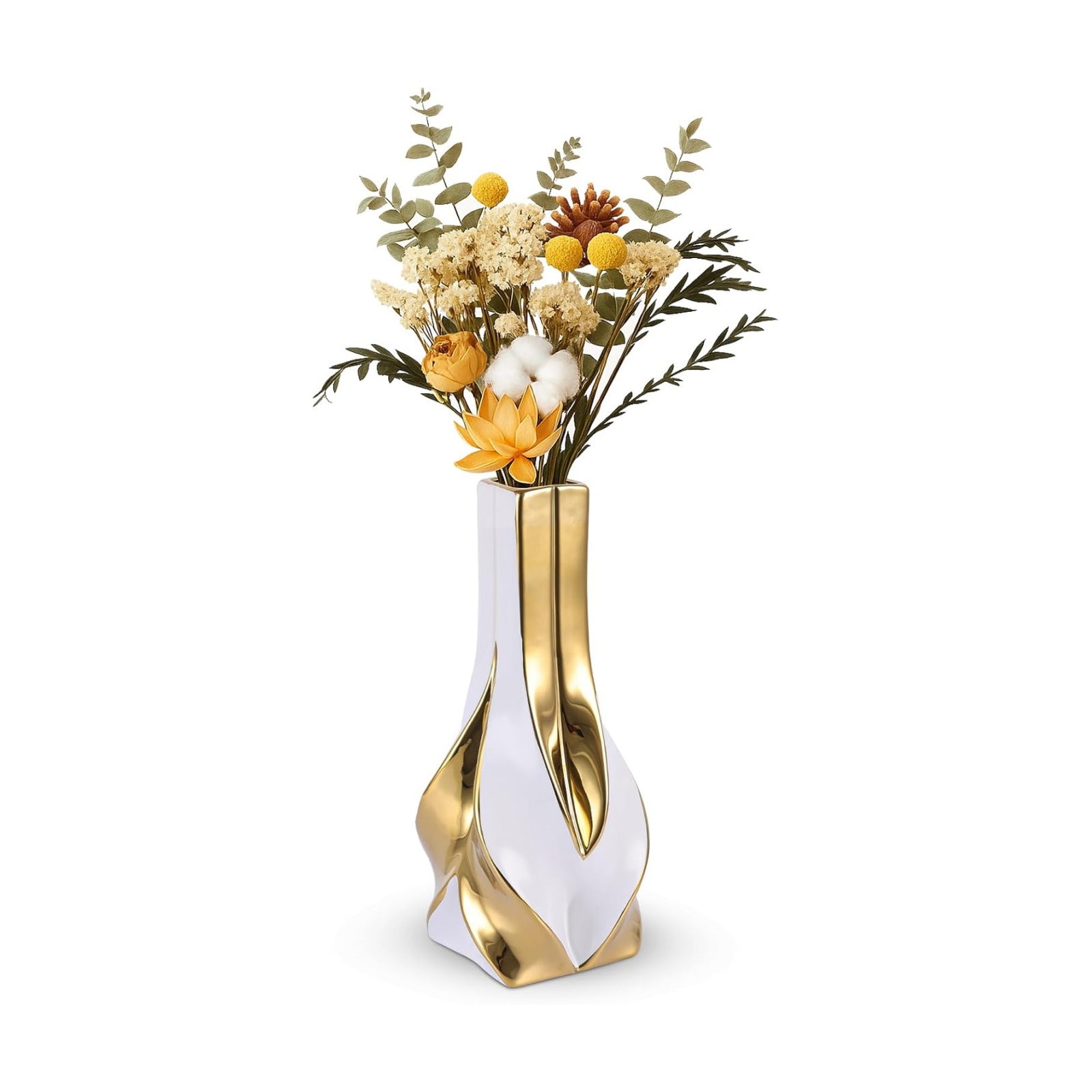 10.6" White and Gold Ceramic Vase / White Gold