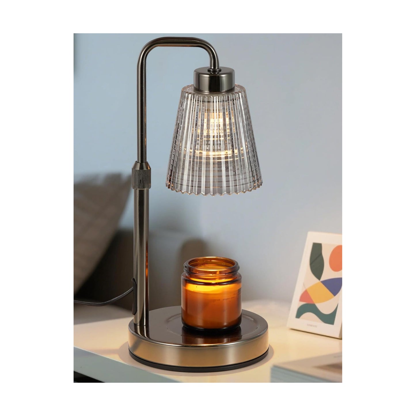 Silver Gray Candle Warmer Lamp with 24h Cycle Timer, Dimmable Wax Warmer
