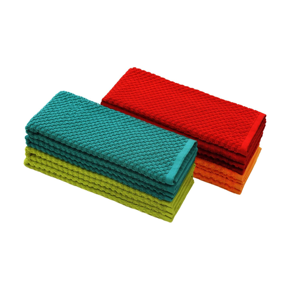 COTTON CRAFT Amazing Kitchen Towels - 8 Pack 100% Cotton Waffle Terry Towel | Teal, Orange, Red, Green - 16x28 Euro