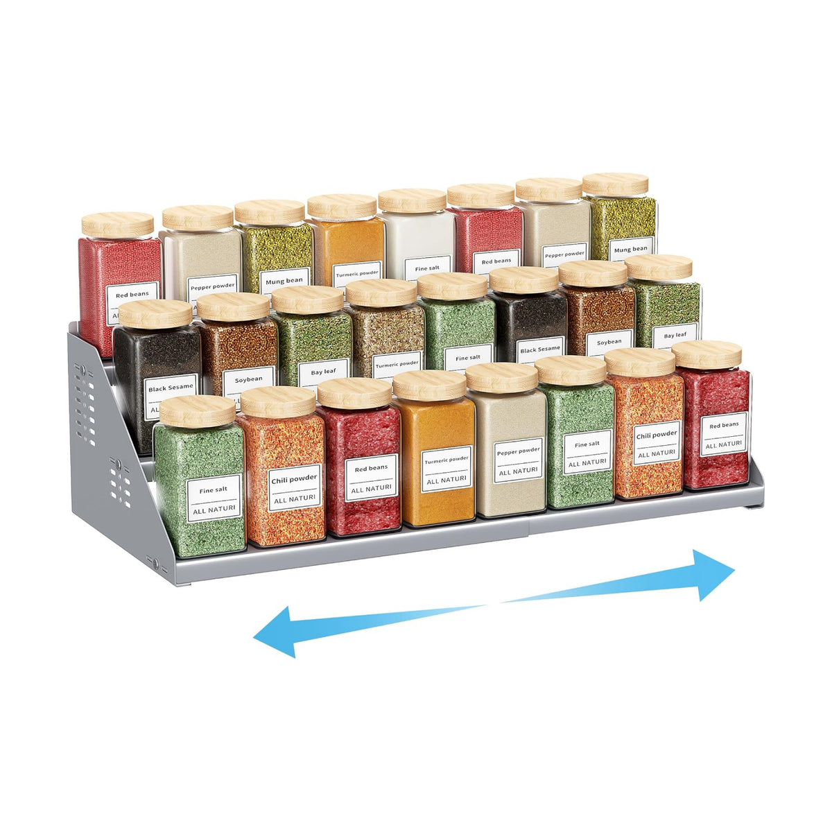 BOIVSHI 3 Tier Expandable Spice Organization for Cabinet, Gray | Height Adjustable Spice Rack for Countertop, Metal