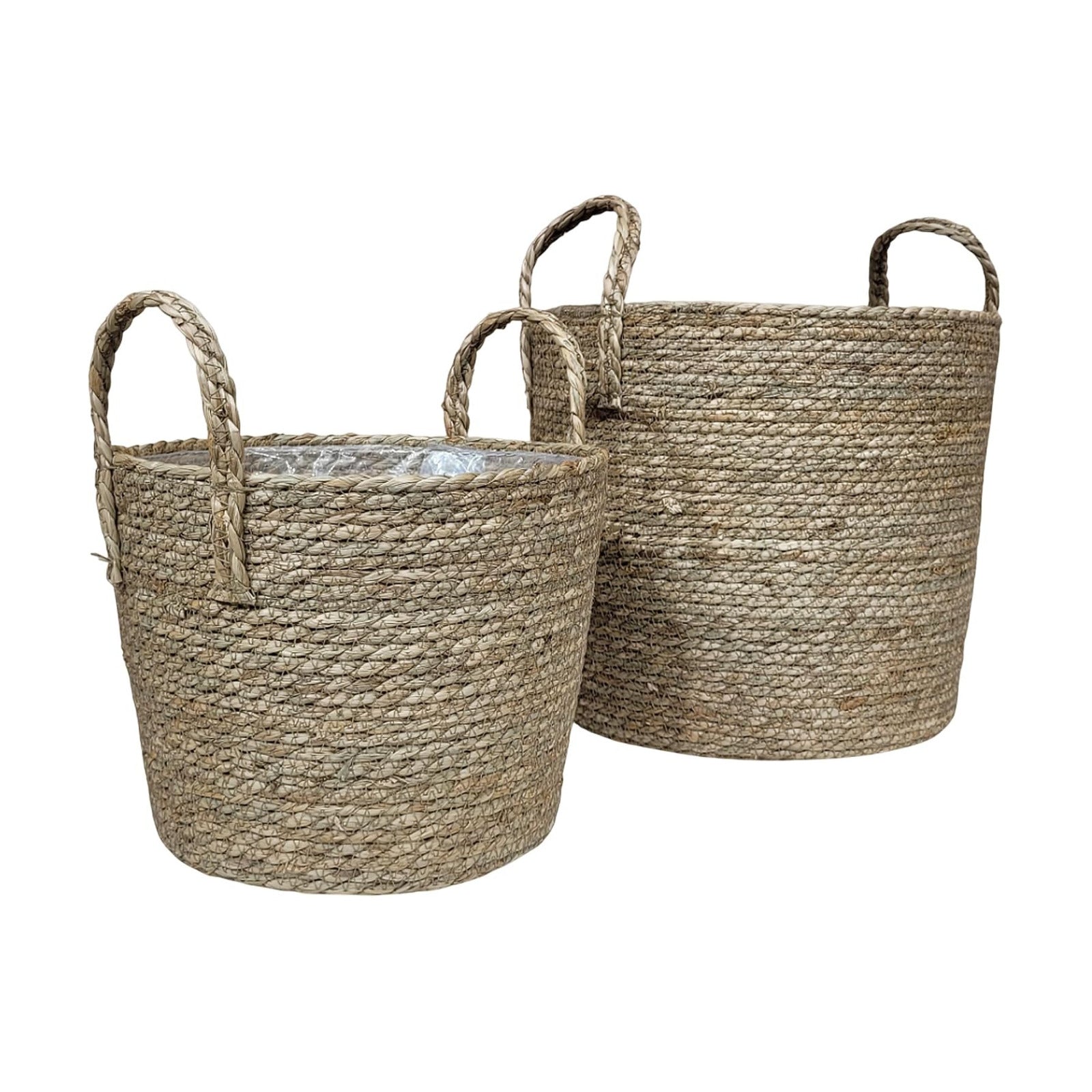 Woven Seagrass Planter Baskets / with Handles / Natural / Set of 2