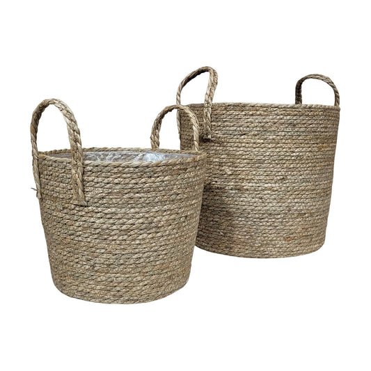 Woven Seagrass Planter Baskets / with Handles / Natural / Set of 2