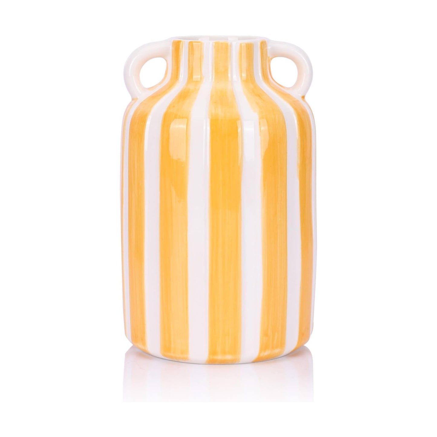 Ceramic Striped Checkered Vase / Yellow White