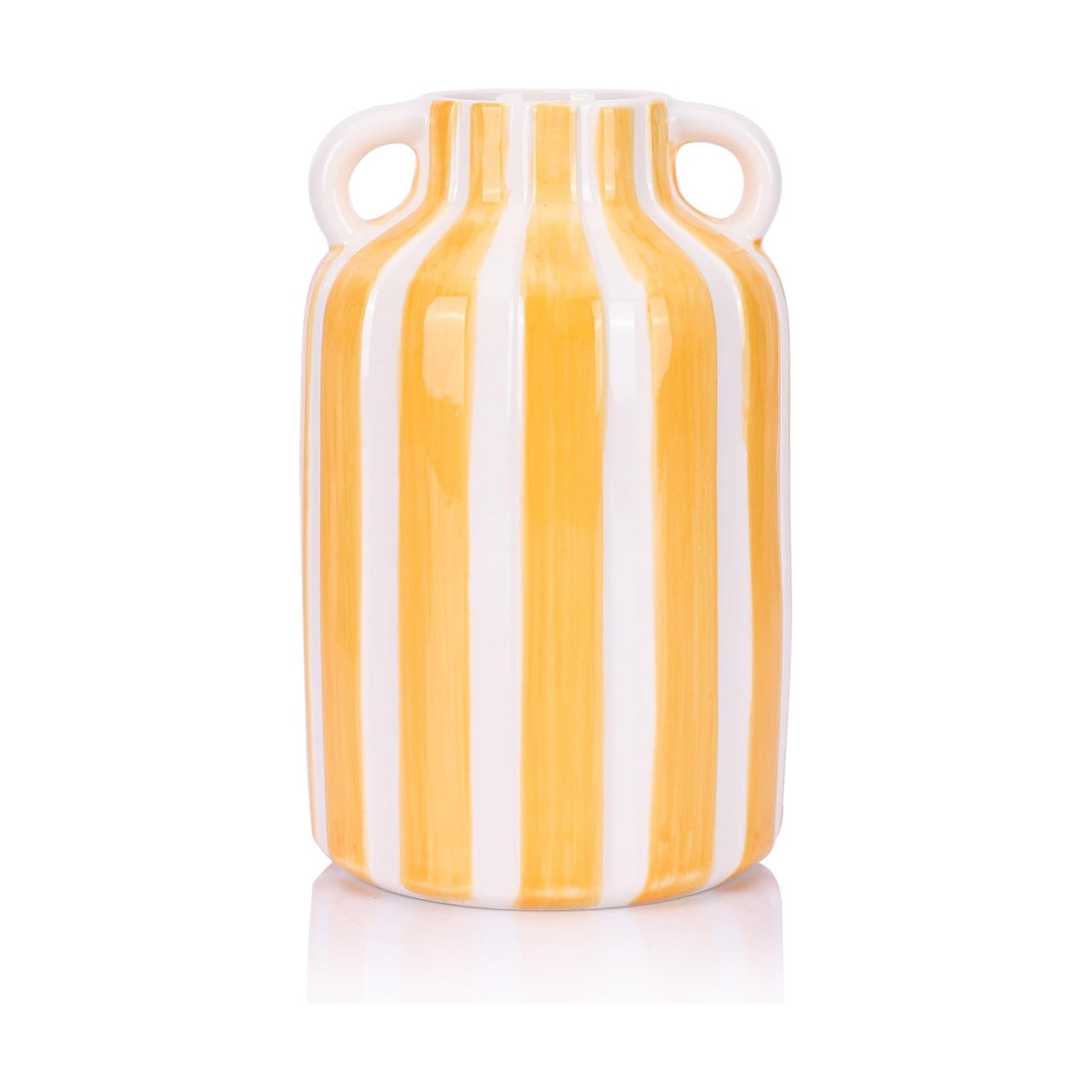 Ceramic Striped Checkered Vase / Yellow White