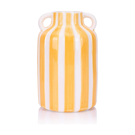 Ceramic Striped Checkered Vase / Yellow White