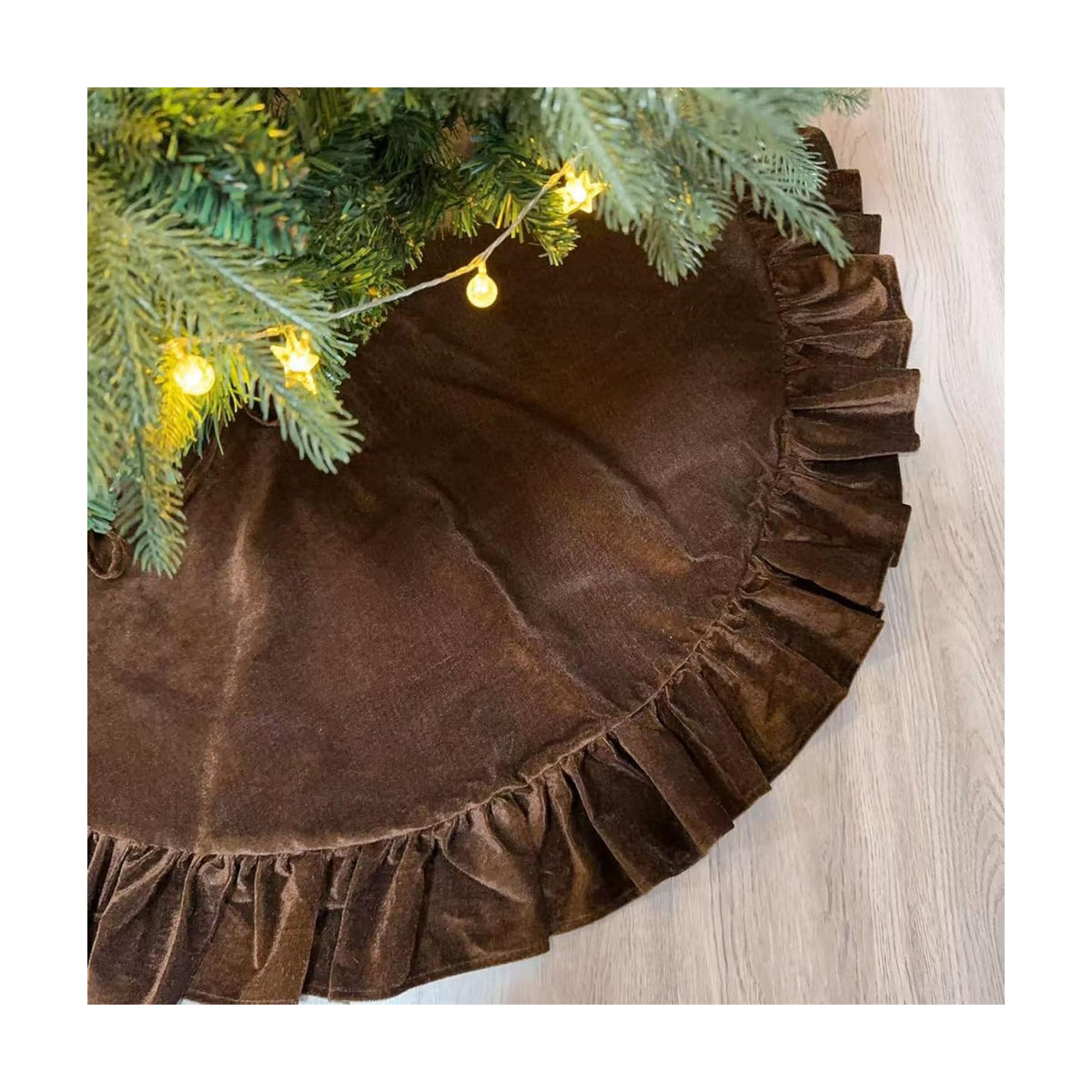 Velvet Christmas Tree Skirt Brown 60 inch Ruffled Holiday Tree Skirt for Rustic Xmas Tree Decoration