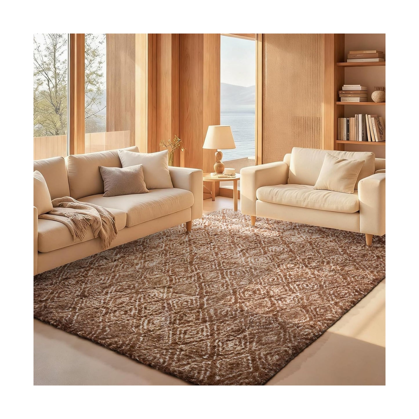 Ophanie Area Rugs for Bedroom Living Room,Color Brown and White,Size 6' x 9',Shape Rectangular