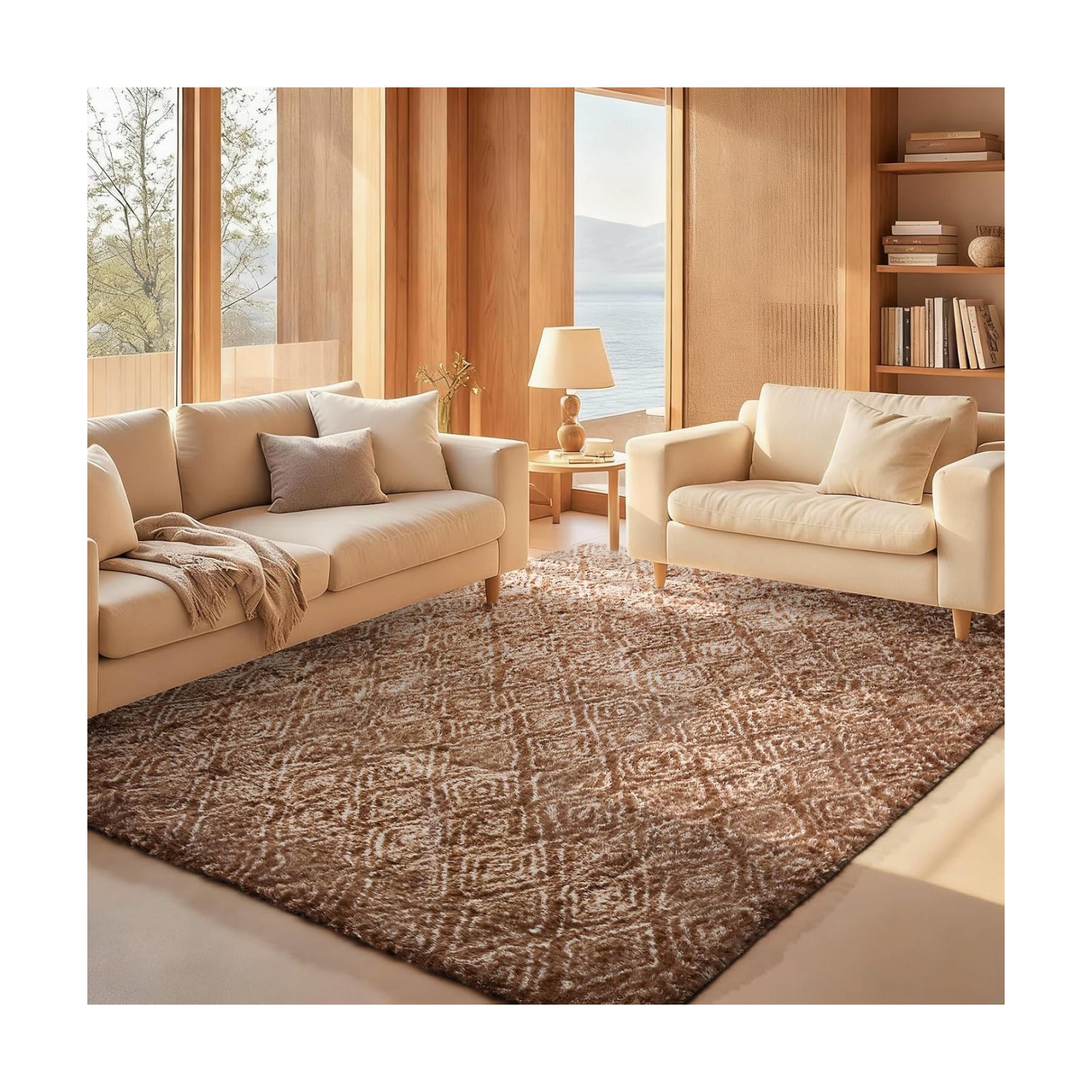 Ophanie Area Rugs for Bedroom Living Room,Color Brown and White,Size 6' x 9',Shape Rectangular