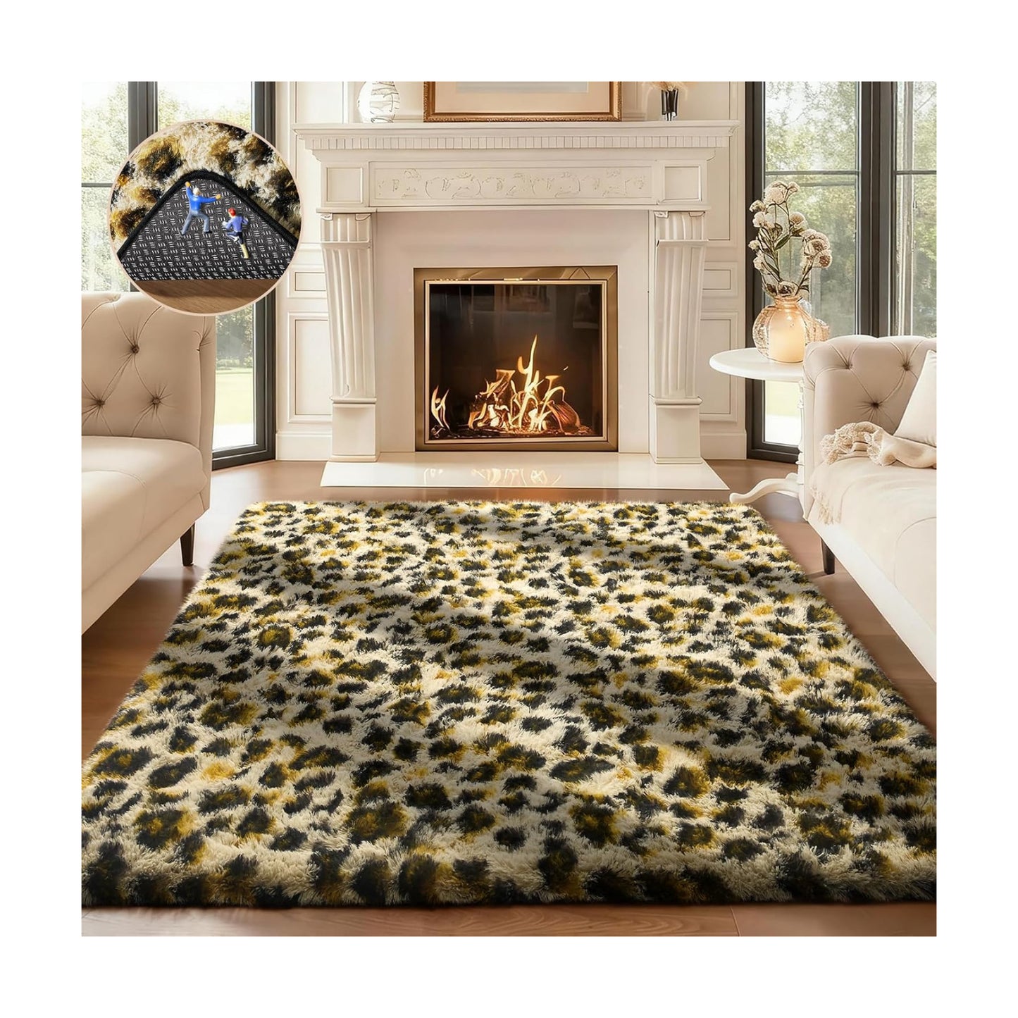 Ophanie Leopard Rugs for Bedroom Living Room, Cheetah Print Rug Fluffy Shag Large Fuzzy Plush Soft Throw,Large Shaggy