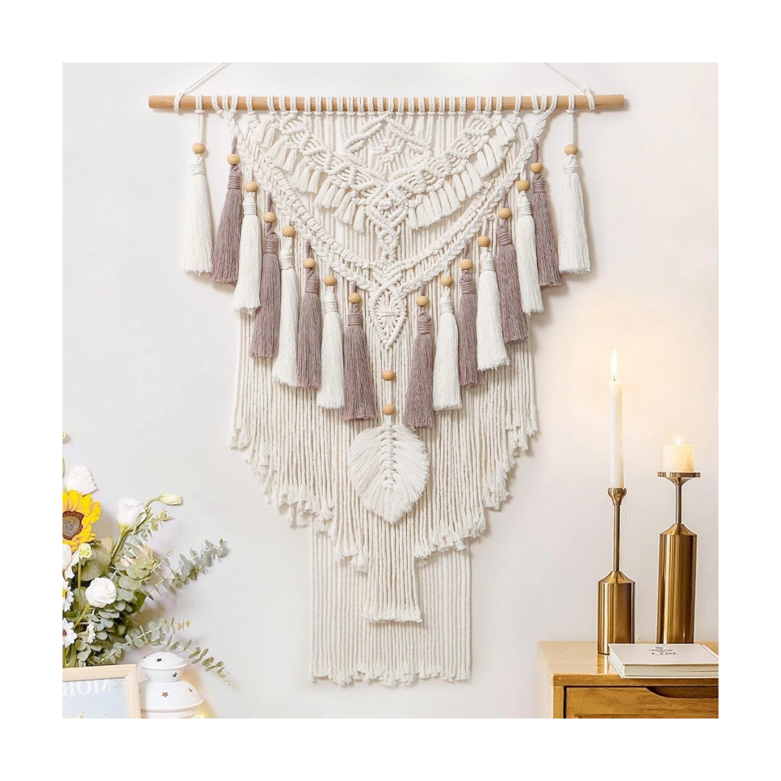 Macrame Wall Hanging Large Boho Woven Wall Tapestry Handmade & Dusty Rose Bohemian Tapestry / Beige
