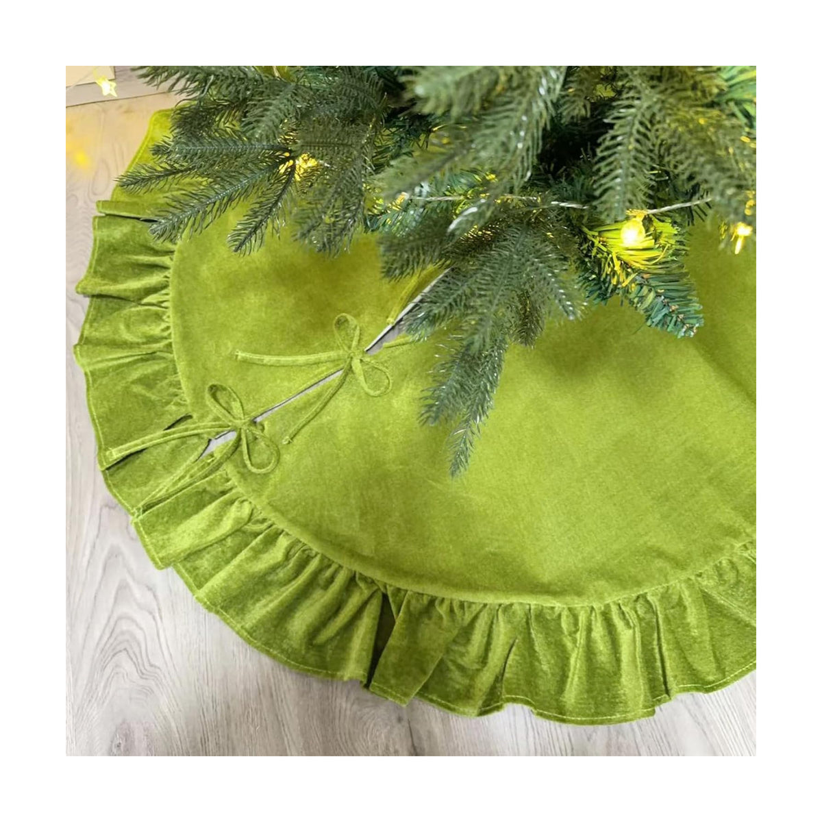 Velvet Christmas Tree Skirt Green 60 inch Ruffled Holiday Tree Skirt for Rustic Xmas Tree Decoration