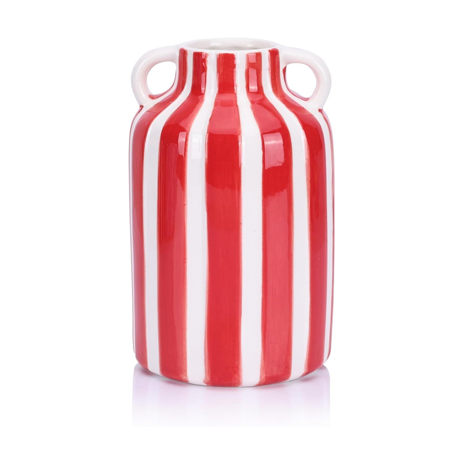 Ceramic Striped Checkered Vase / Red White