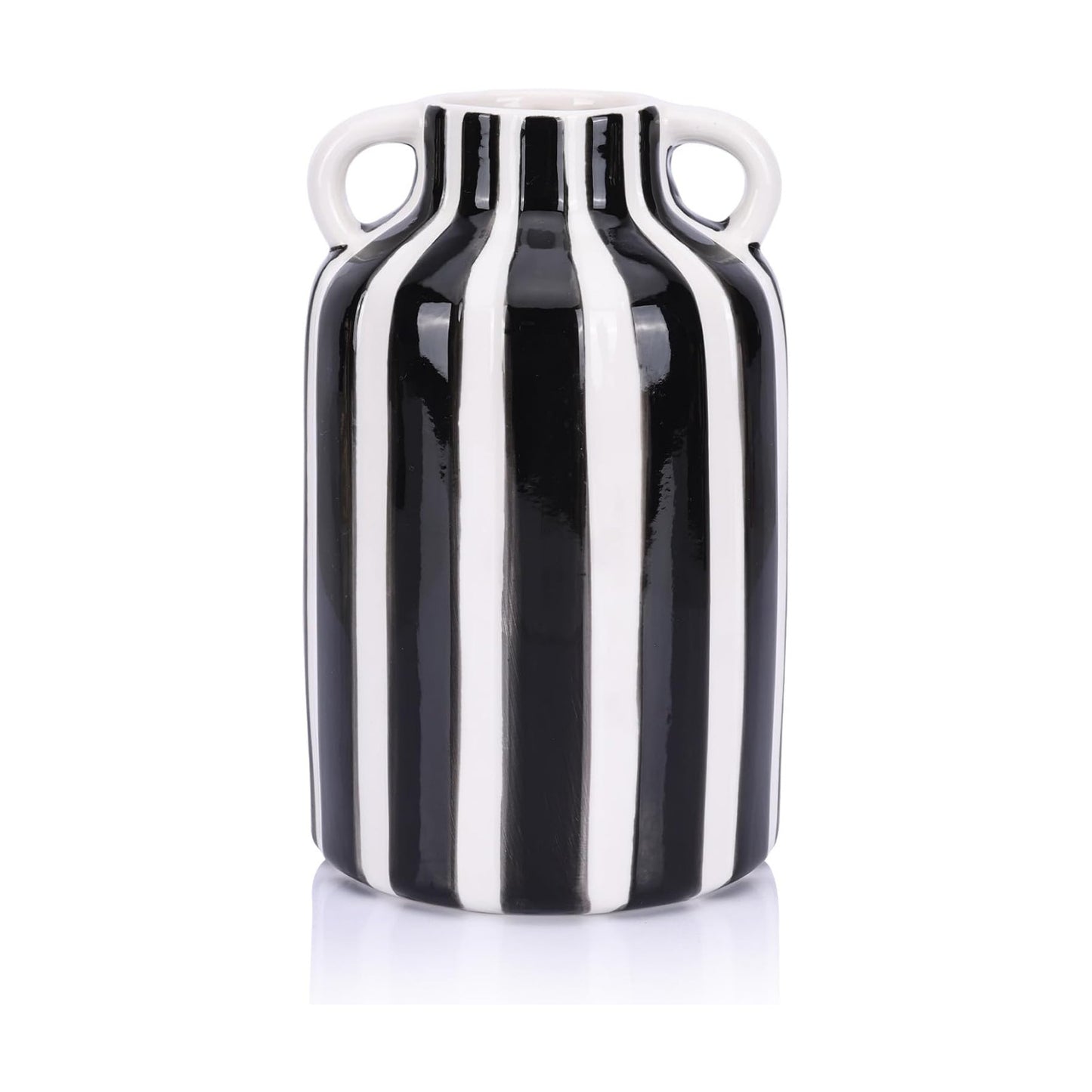 Ceramic Striped Checkered Vase / Black White