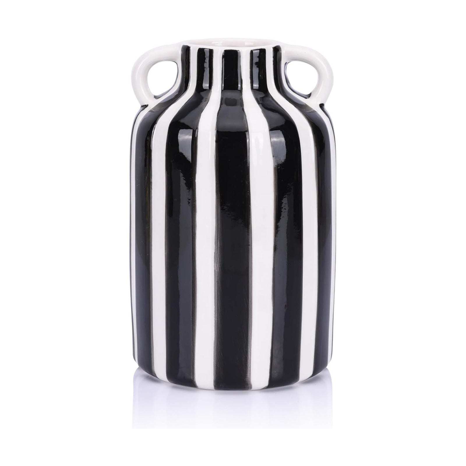 Ceramic Striped Checkered Vase / Black White
