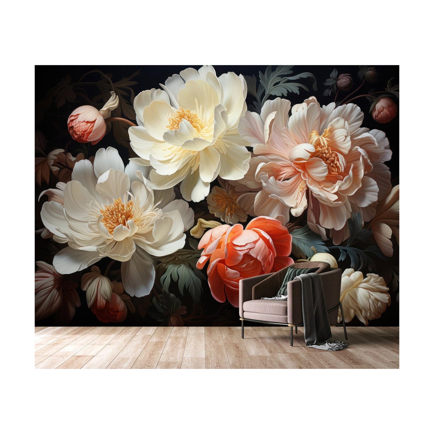 3D Floral Peel and Stick Wallpaper murals / Zz03 / 79 x 55