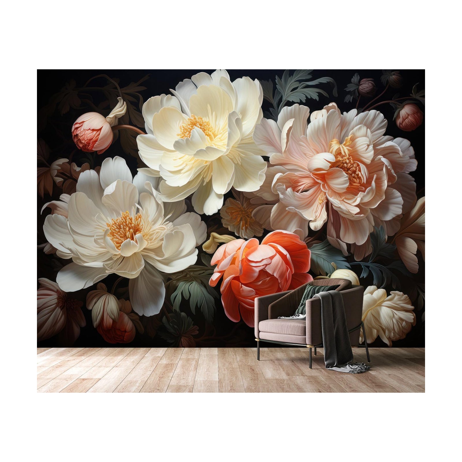3D Floral Peel and Stick Wallpaper murals / Zz03 / 79 x 55