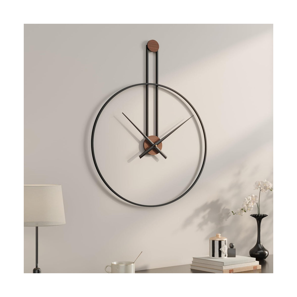 Cuspin 16 Inch Wall Clock, Modern Black Metal Clocks for Living Room | Silent non ticking, battery operated, open frame