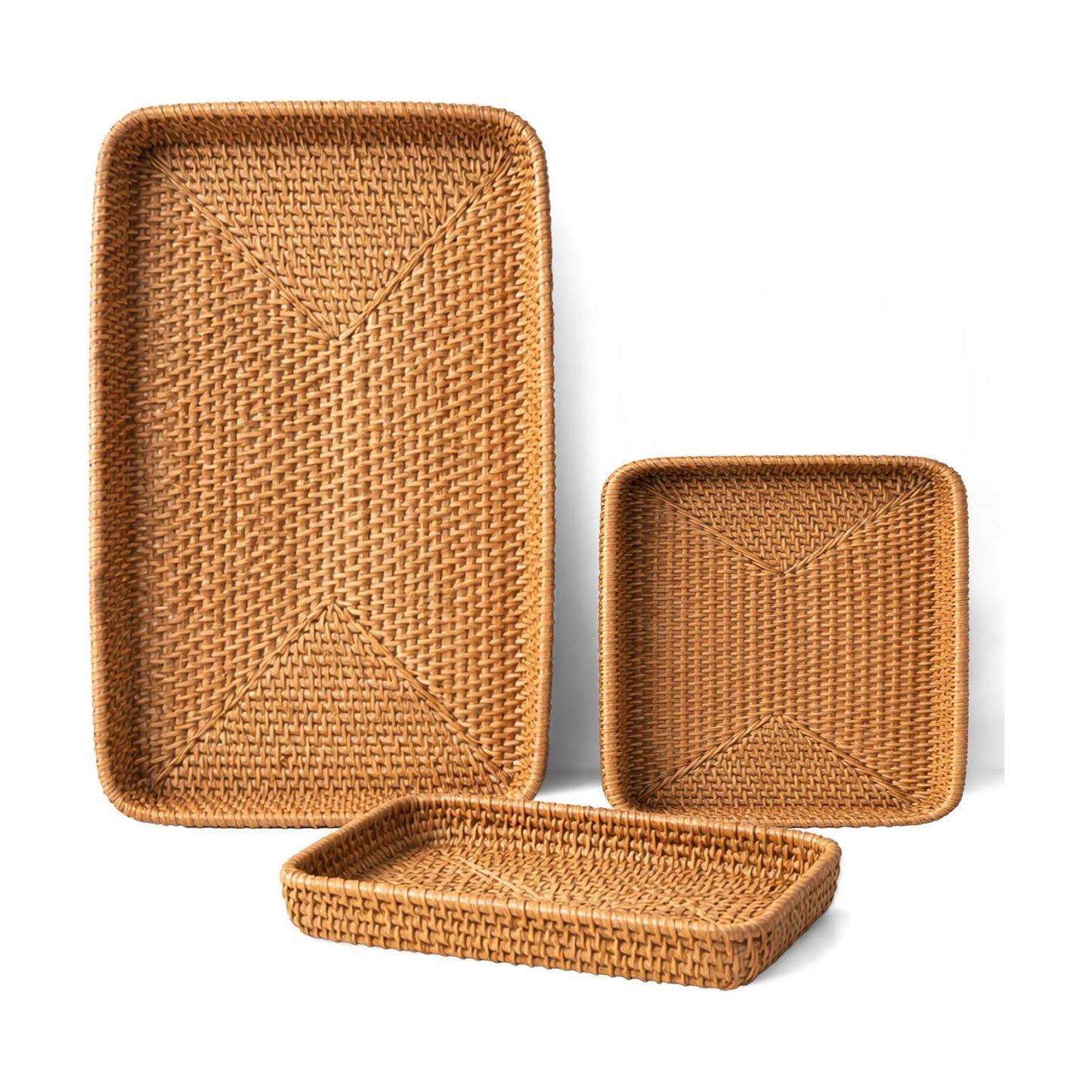Rattan Serving Trays / Natural Rattan Trays / Set of 3
