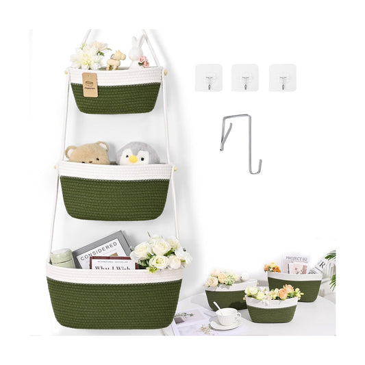 3-Tier Woven Wall Basket / Classic / Green