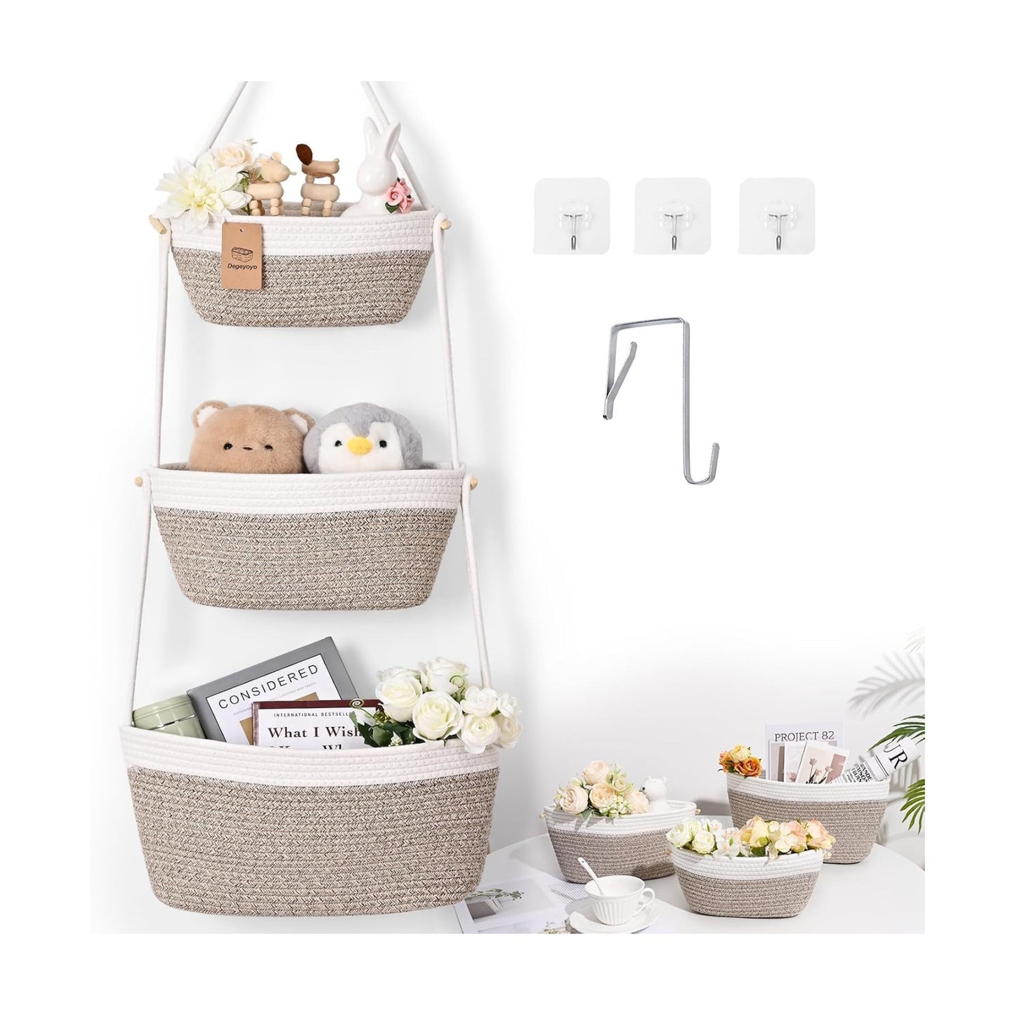 3-Tier Woven Wall Basket / Classic / Oatmeal