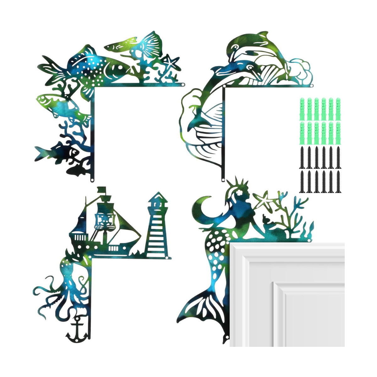 MorningRo 4 Pcs Ocean Themed Door Frame Topper Metal Wall Art