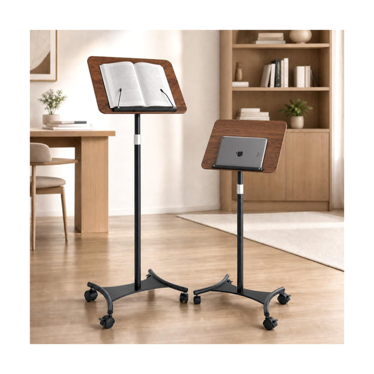 Rolling Book Stand with Wheels, Adjustable Sheet Music & Reading Stand | 16.5 x 11.8 in panel | 19-57 in adjustable