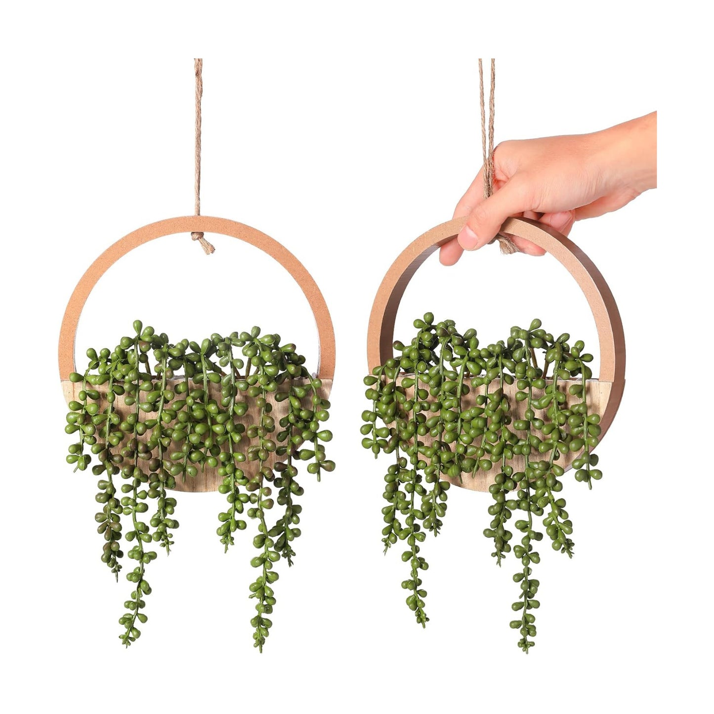 Fake Hanging Plants Artificial Succulents Hanging Planter Artificial String / Wooden / Set of 2