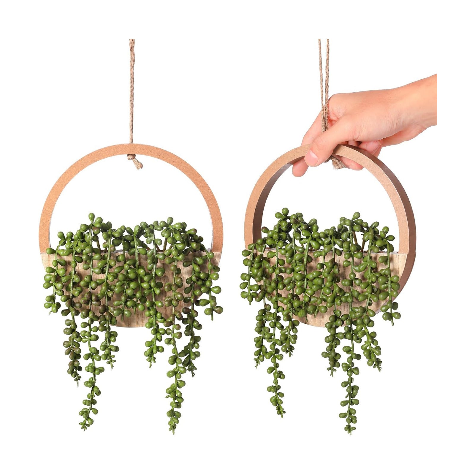 Fake Hanging Plants Artificial Succulents Hanging Planter Artificial String / Wooden / Set of 2