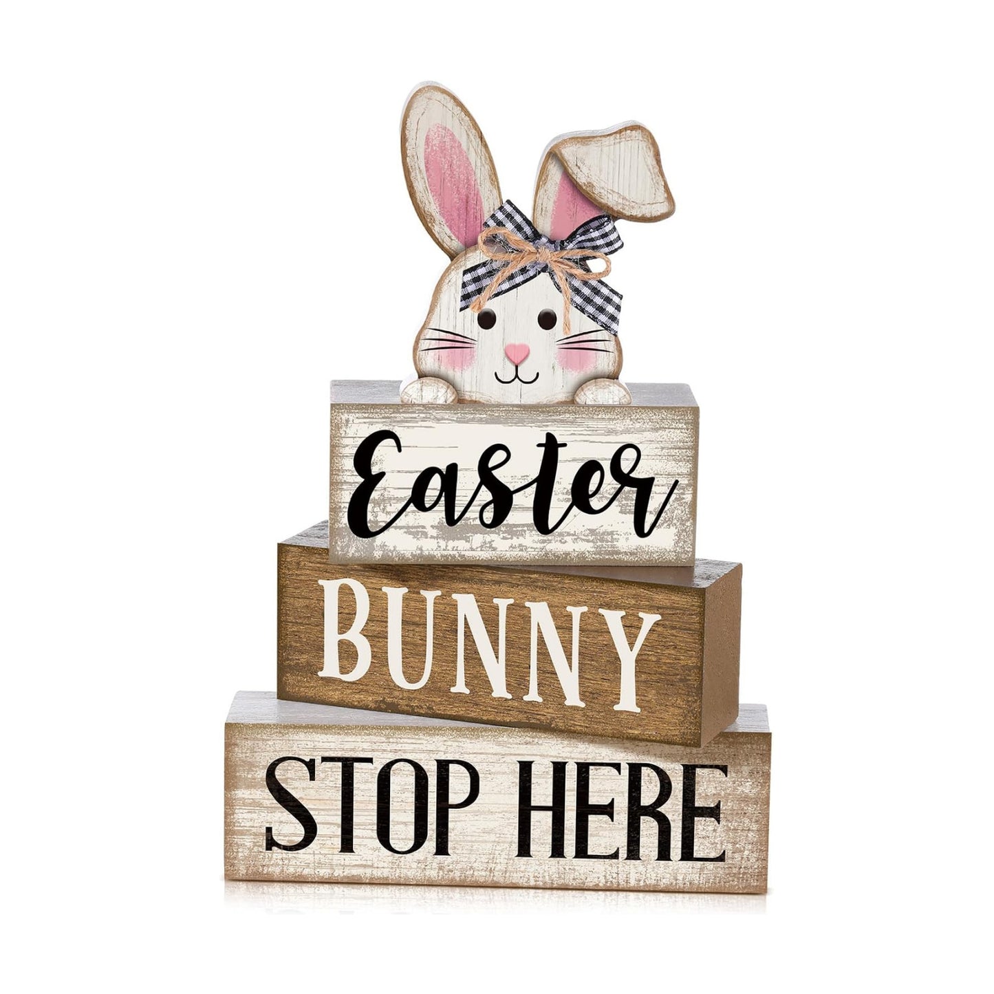 Moucuny 4 Pcs Easter Bunny Wood Signs Farmhouse Tiered Tray Table Decor