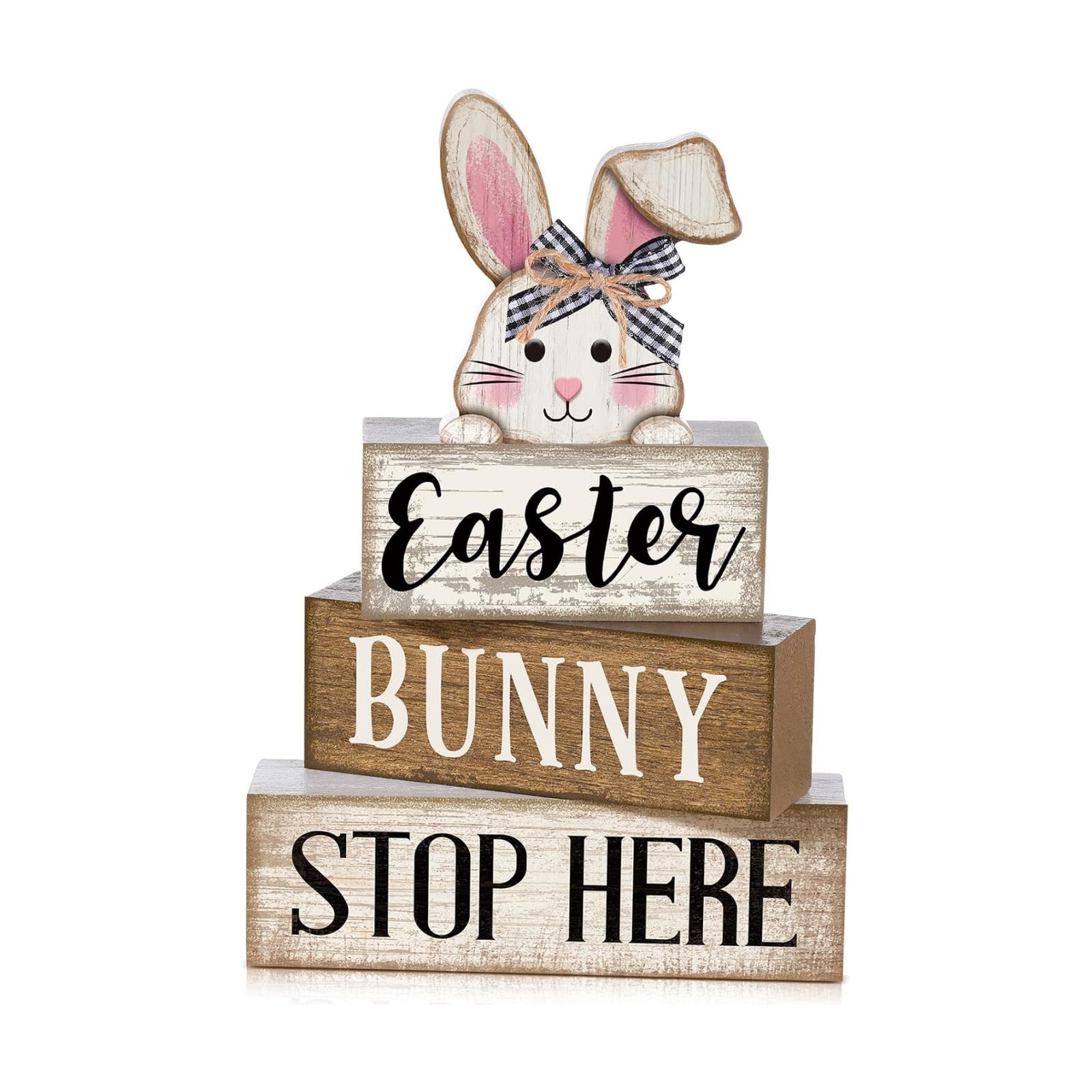 Moucuny 4 Pcs Easter Bunny Wood Signs Farmhouse Tiered Tray Table Decor