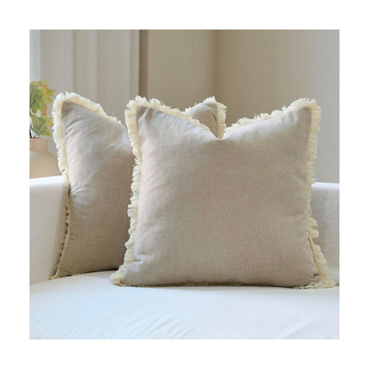 Fringe Throw Pillow Covers Boho Farmhouse Decorative Pillow Covers / Neutral / 18 x 18 / Set of 2