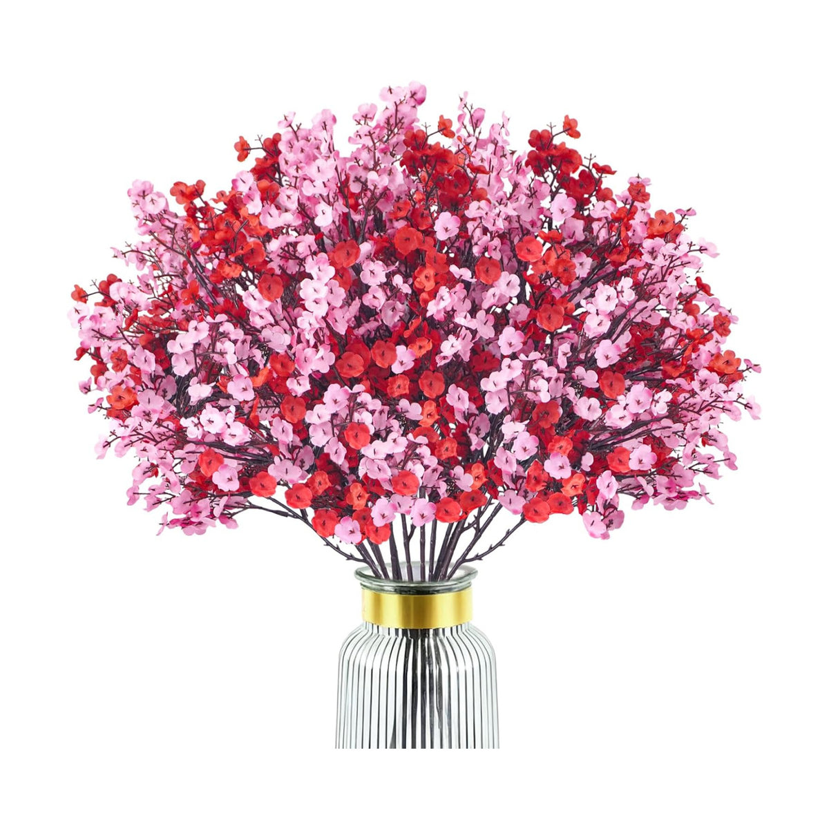 Uieke 12 Pcs Valentine’s Day Artificial Baby’s Breath Flowers, Red Pink Faux Gypsophila Bouquets Real Touch Silk Fake Flowers for Romantic Wedding, Anniversary, Party, Home Table Centerpiece Décor