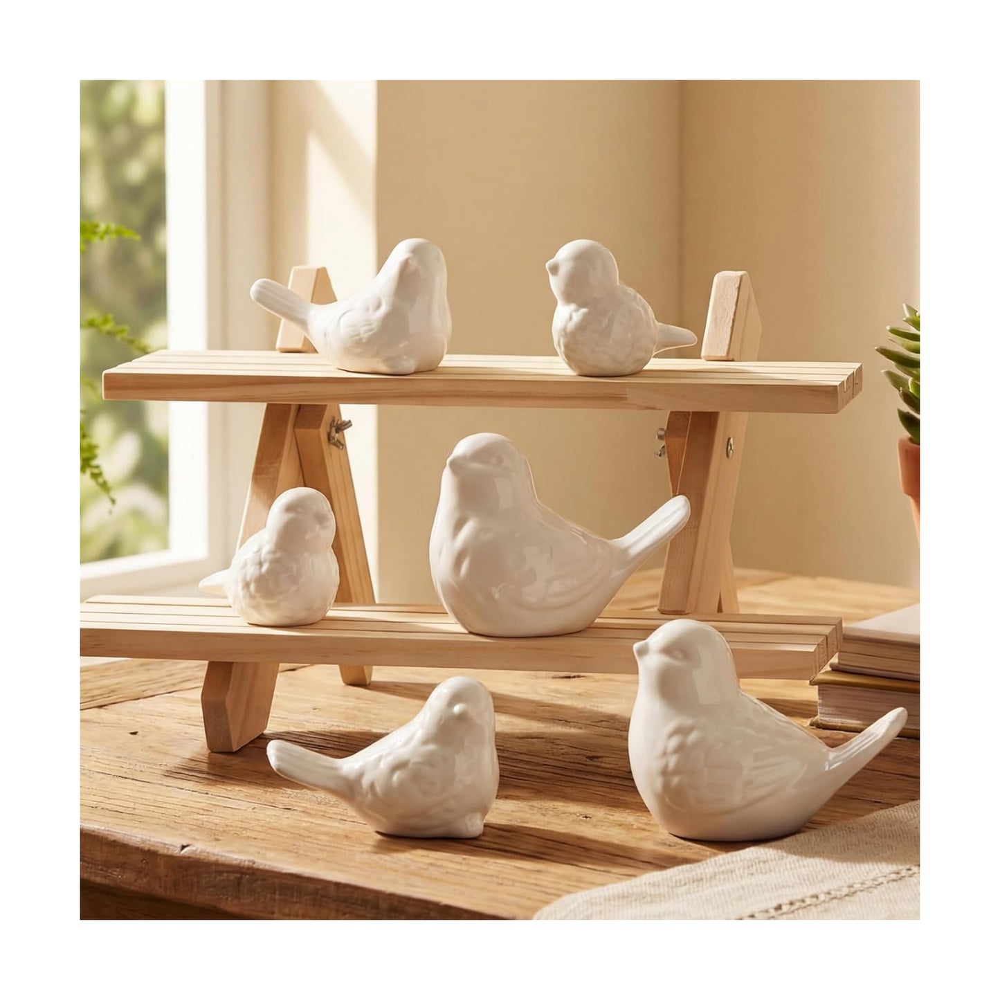 Ceramic Birds Figurines 3 Sizes Home Decor Statue / White / Set of 6