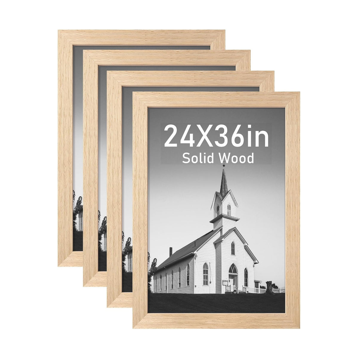 Abtgt Solid Wood 24x36 Poster Frame, Gallery Wall Frame Set of 4, Natural | Display 20x30 with Mat or 24x36 without