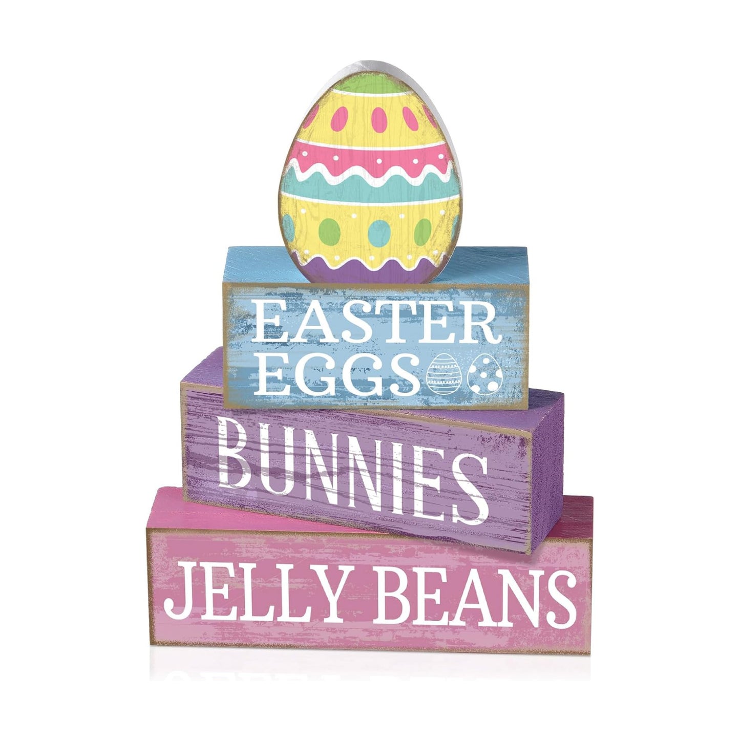 Lineshading 4 Pcs Easter Block Signs, Farmhouse Tiered Tray Decor Wooden