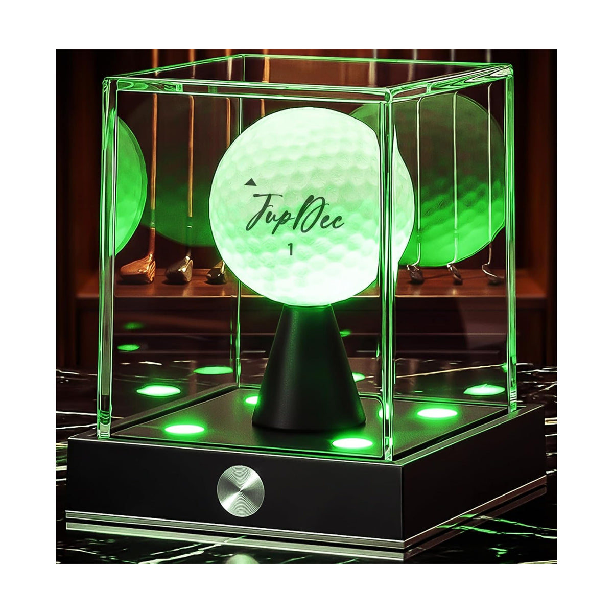 Cordless LED Golf Ball Display Case, Clear Acrylic Single Golf Ball Stand with 10 Color Light up, Autograph Cube