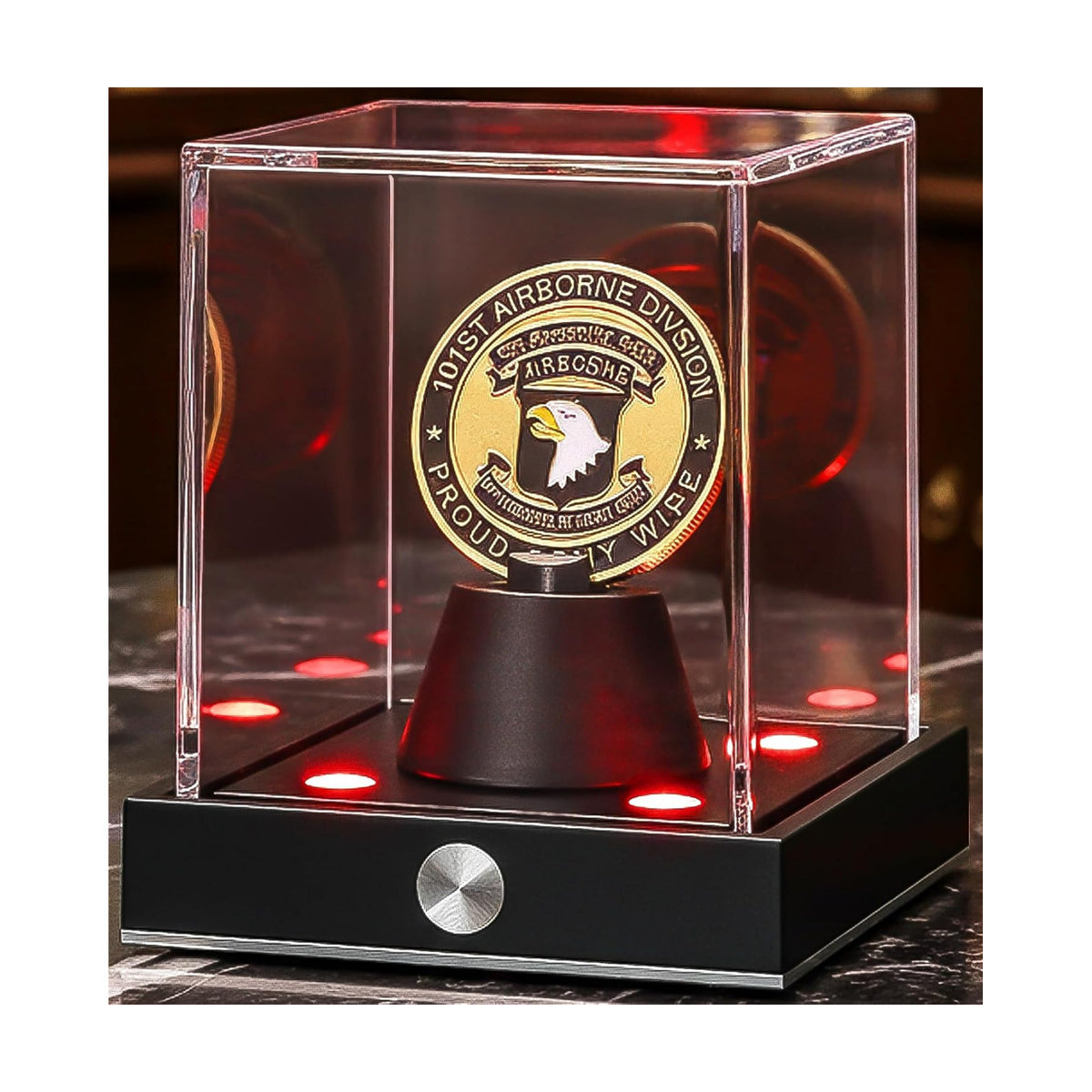 Cordless LED Challenge Coin Display Case, Clear Acrylic Single Silver Dollar Holder with 10 Color Light up, Autograph