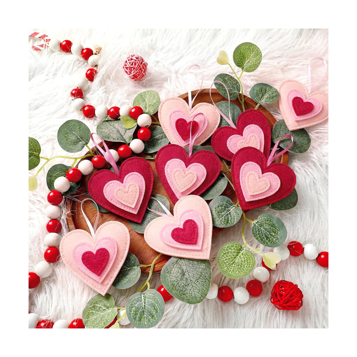 HunnmingRe 24 Pcs Valentine Felt Heart Ornaments for Tree Small Heart Hanging Decorations Valentine Felt Baubles for Home Wedding Party Decor(3.15 Inch,Lively Style,Pink Fuchsia)