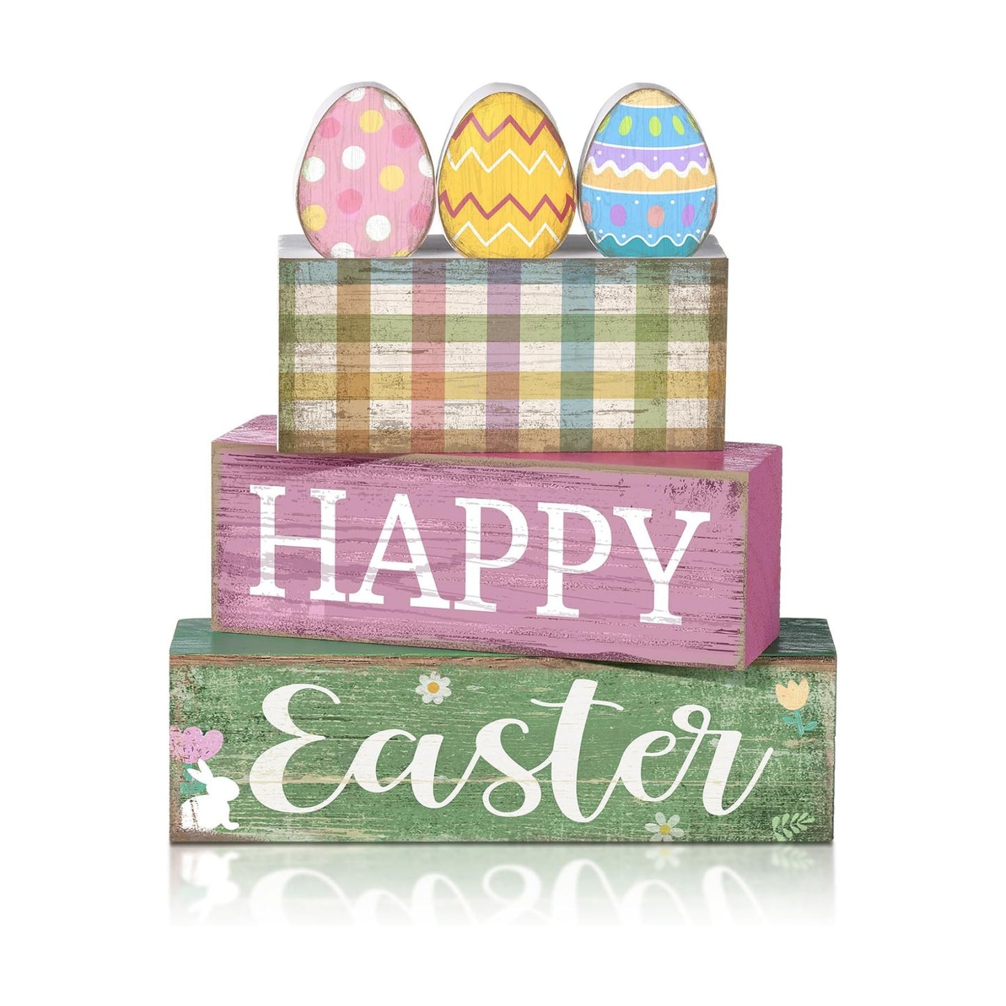 Lineshading 4 Pcs Easter Wooden Block Signs, Farmhouse Tiered Tray Decor