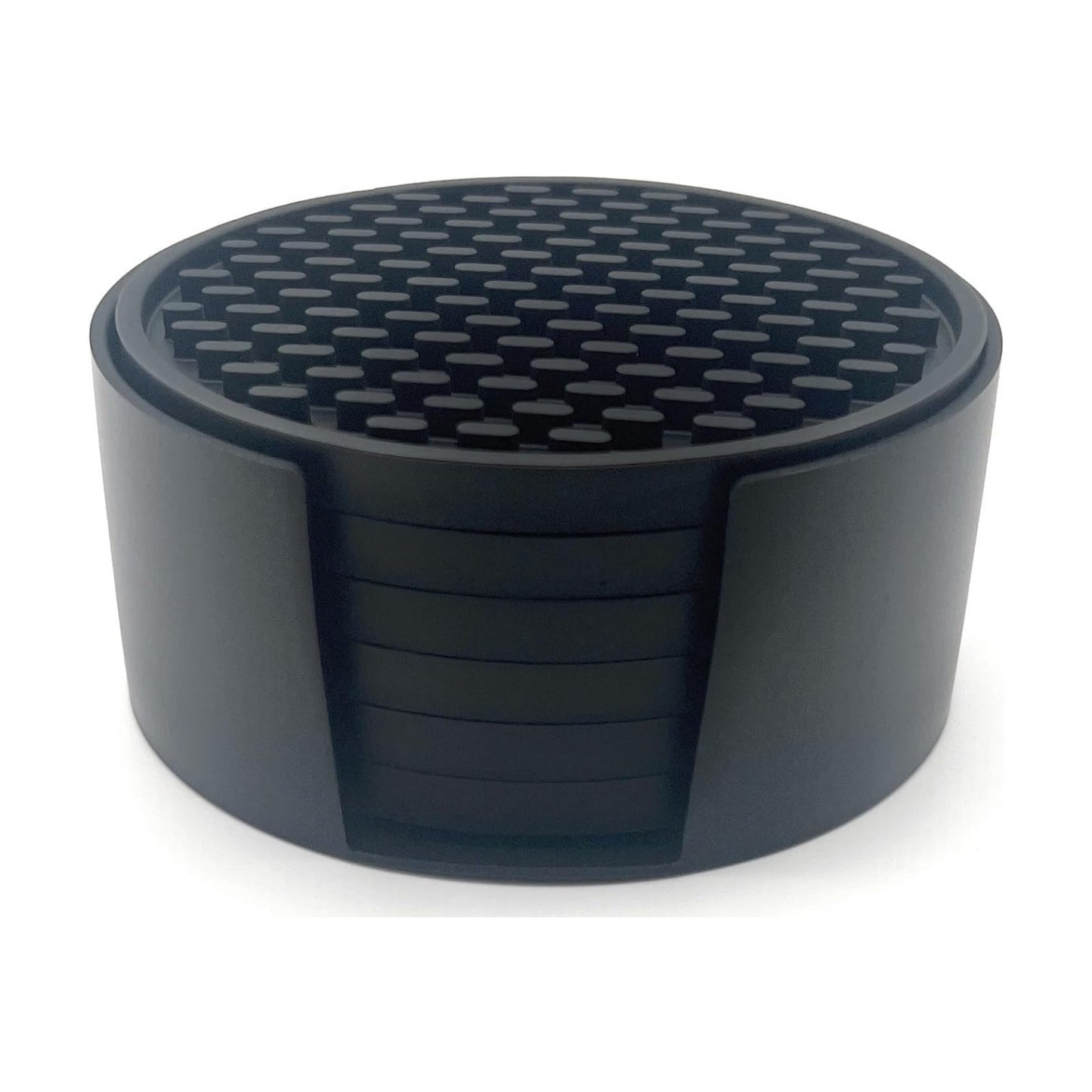 Holder / Bar Mat Style Silicone Beverage Coasters / Black / 4.25 Inch / Set of 6