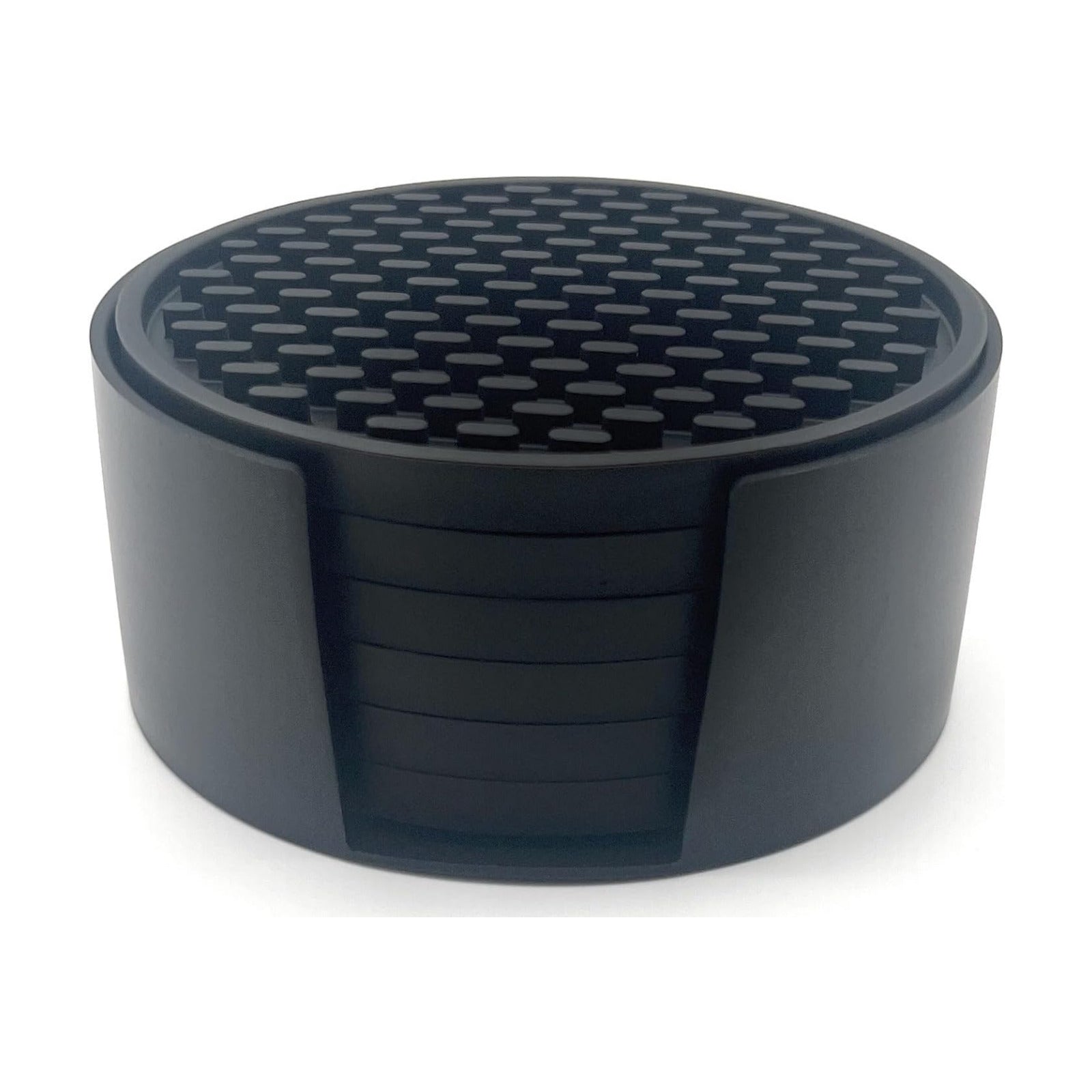 Holder / Bar Mat Style Silicone Beverage Coasters / Black / 4.25 Inch / Set of 6
